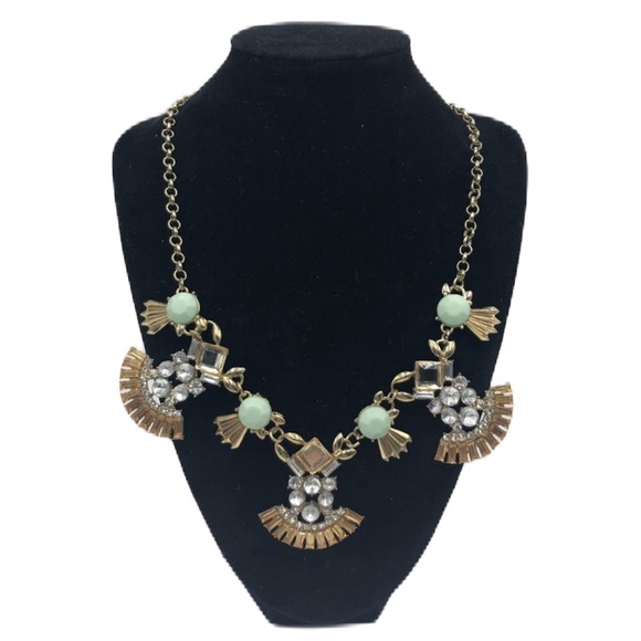 Gold Tone Statement Necklace with Cascading Fans of Clear and Brown Rhinestones - Picture 1 of 9